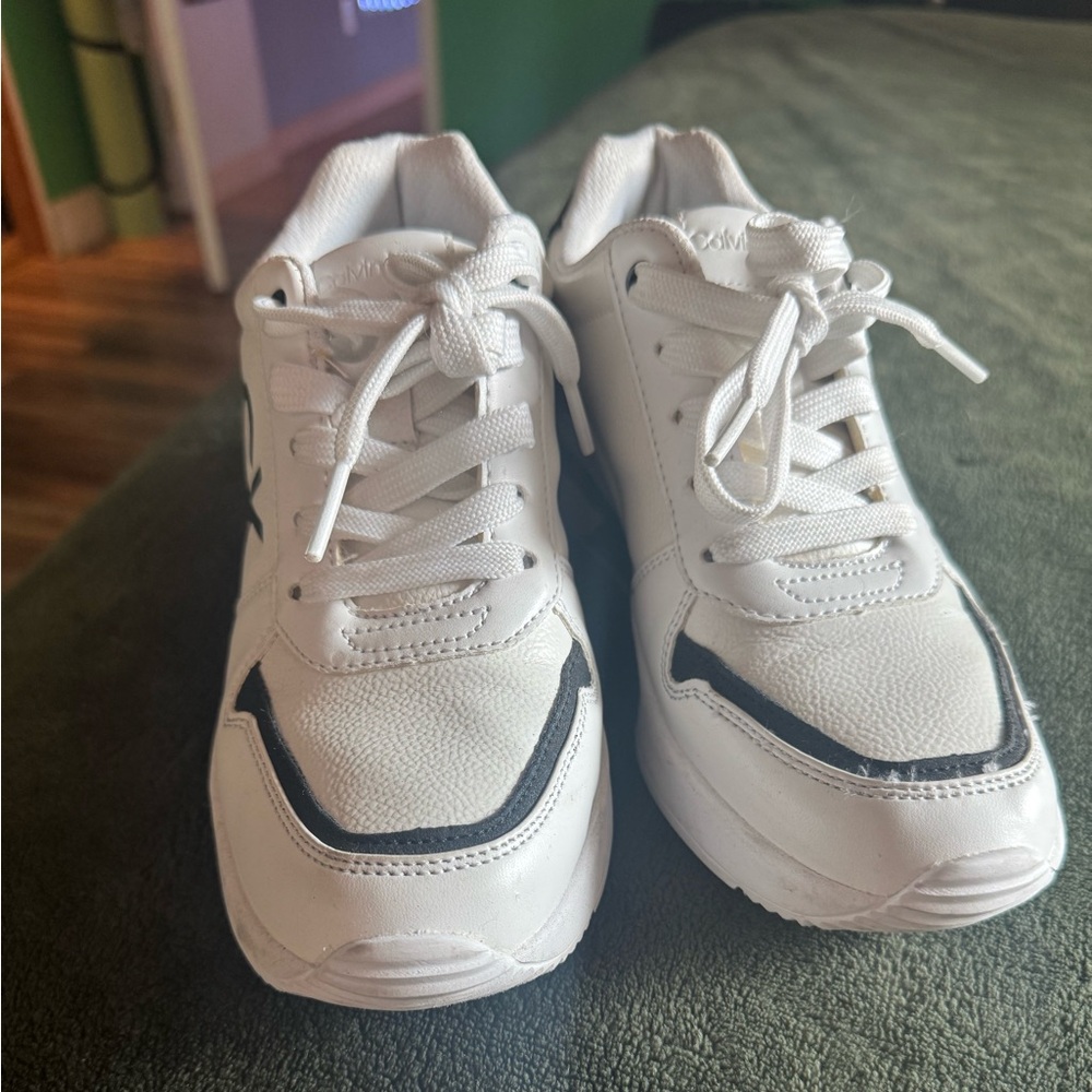 White Calvin Klein Sneakers with Black Accents